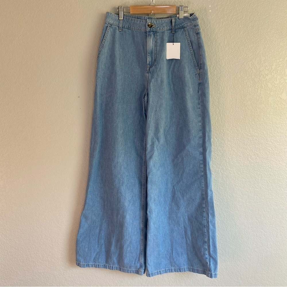 Zara High Rise Seamless Wide Leg Long Length Rigid Jeans